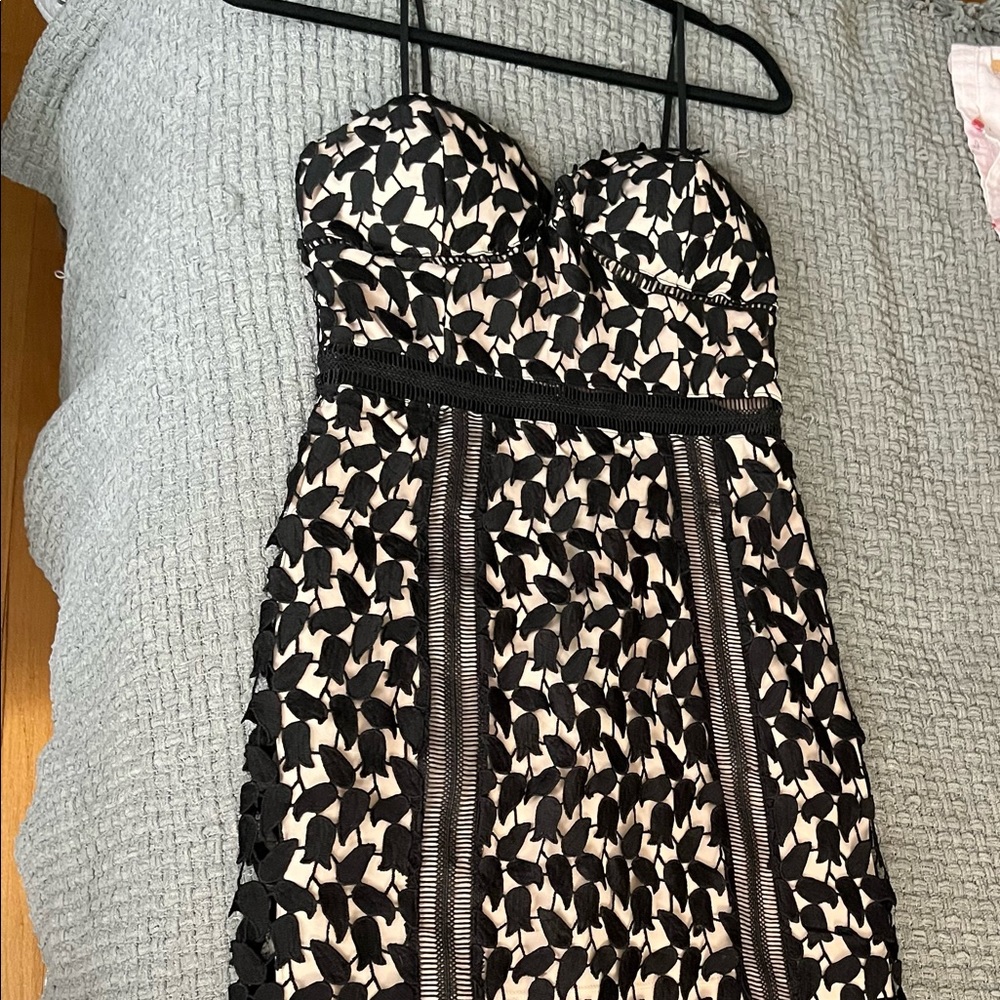 Black nude lace midi